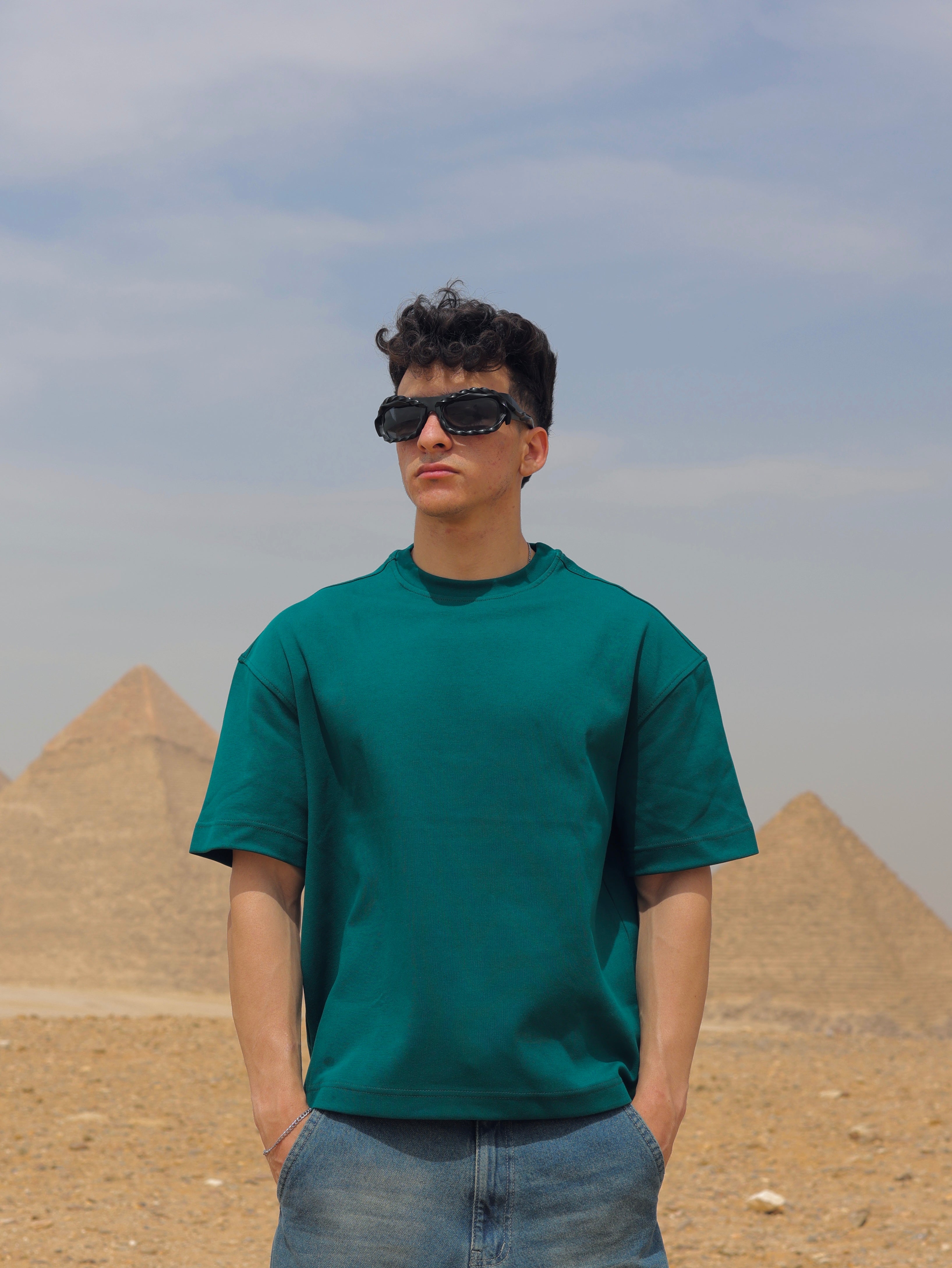 Boxy-fit Plain T-Shirt Green